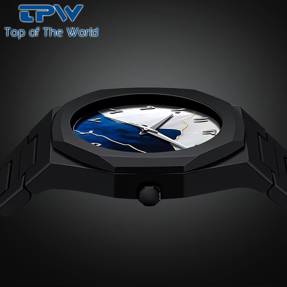 TPW Men's Ultra-Thin Minimalist Quartz Watch - Black Arabic Dial, Round Face, Battery-Powered, Durable Comfortable Strap for Casual & Formal Wear