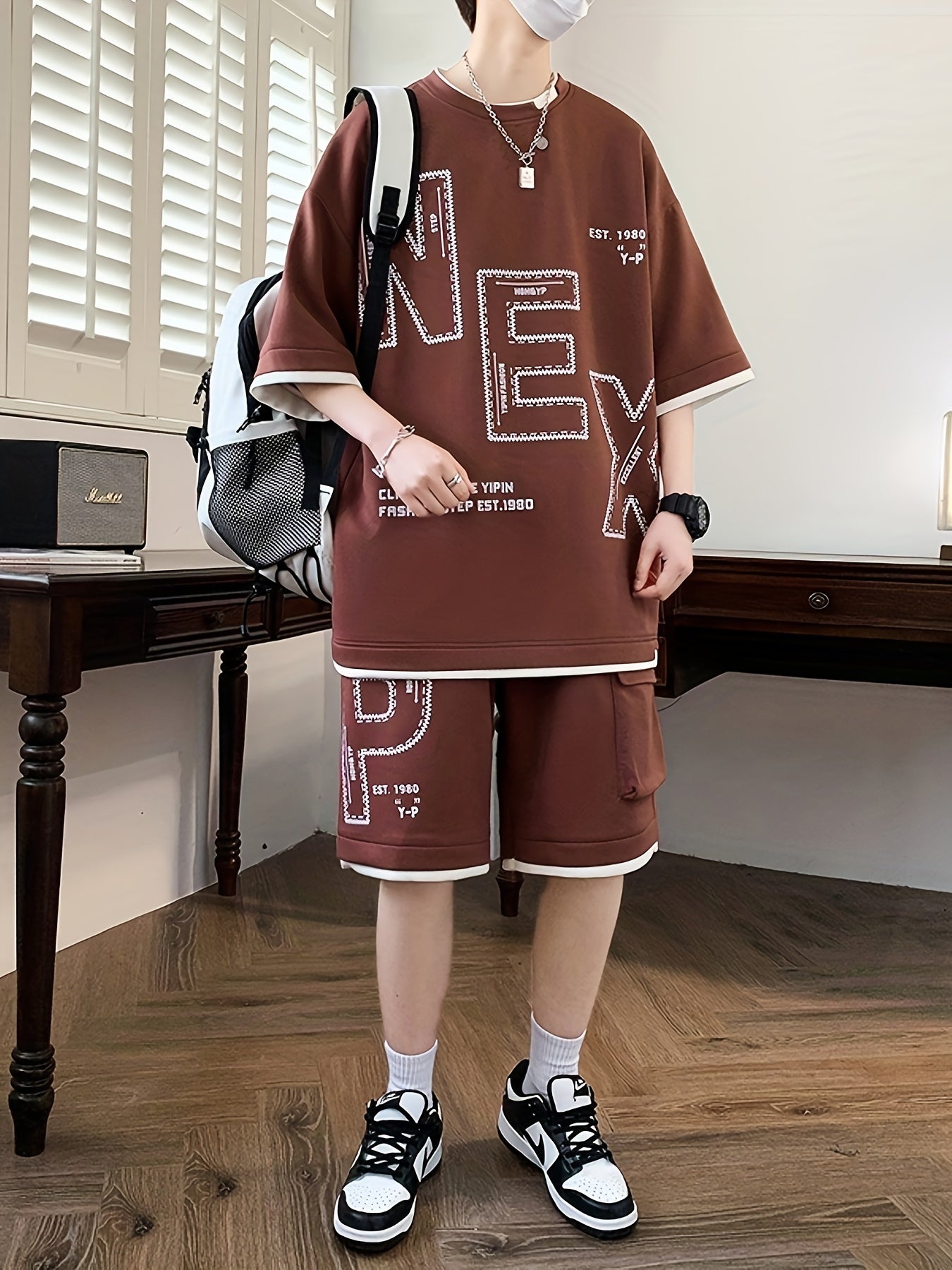 Pei Kuan's Choice Summer Men's Sports Suit Youth Student Casual Suit Two-piece Suit T-shirt Shorts Set Short Sleeve Shorts Set One Suit Breathable and Comfortable Sweat Absorbent