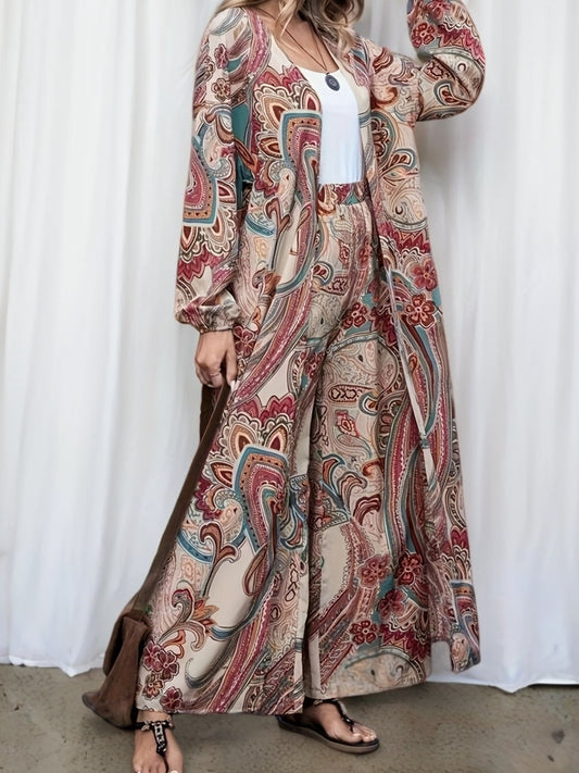 Targeted Traffic Model Women's Persian Brocade Print Open Front Jacket and Pants Set