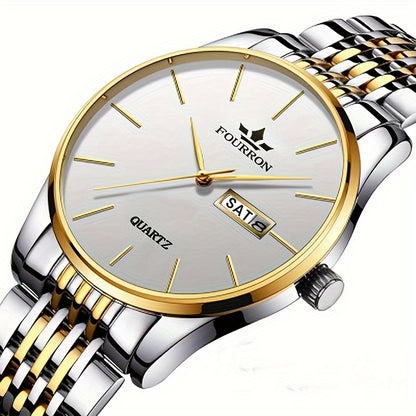 FOURRON Men's Luxury Stainless Steel Quartz Watch with Date & Calendar - Luminous, Fashionable Casual Design for Business, Travel & Casual Attire - Perfect Birthday Or Holiday Gift Valentine's Day