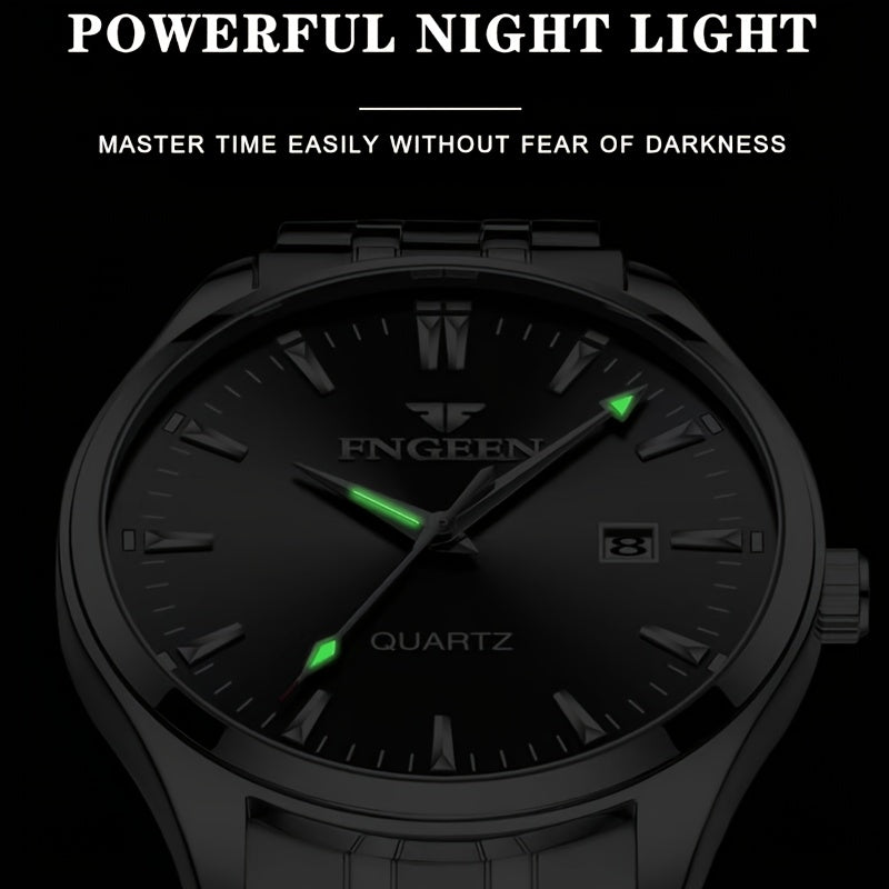 Men's Business Trendy Watch Casual Steel Strap Calendar Quartz Ultra-Thin Wristwatch
