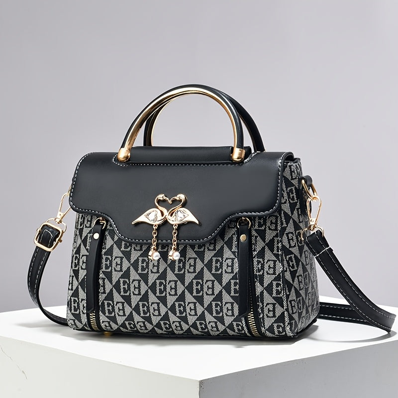 Elegant Pink Women's Handbag - Luxury Crossbody & Shoulder Bag with Golden-Tone Hardware, Magnetic Closure, and Stylish Bow Accent, Travel Crossbody Bag | Structured Design | Textured Surface