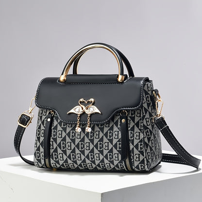 Elegant Pink Women's Handbag - Luxury Crossbody & Shoulder Bag with Golden-Tone Hardware, Magnetic Closure, and Stylish Bow Accent, Travel Crossbody Bag | Structured Design | Textured Surface