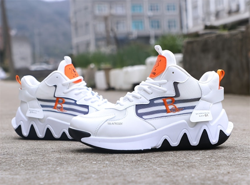 Breathable Men's Running Shoes with Anti-Slip EVA Sole, Lightweight Low-Top Sneakers for Casual Wear and Light Exercise, White with Orange Accents, Comfortable Fabric Upper and Durable PVC Insole, Versatile Sneakers | Stylish