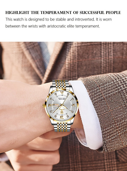 POEDAGAR Classic Men'S Stainless Steel Quartz Watch, IPX8 Luminous Weekly Calendar Watch for Men, Perfect Gift Option, Suitable for Women