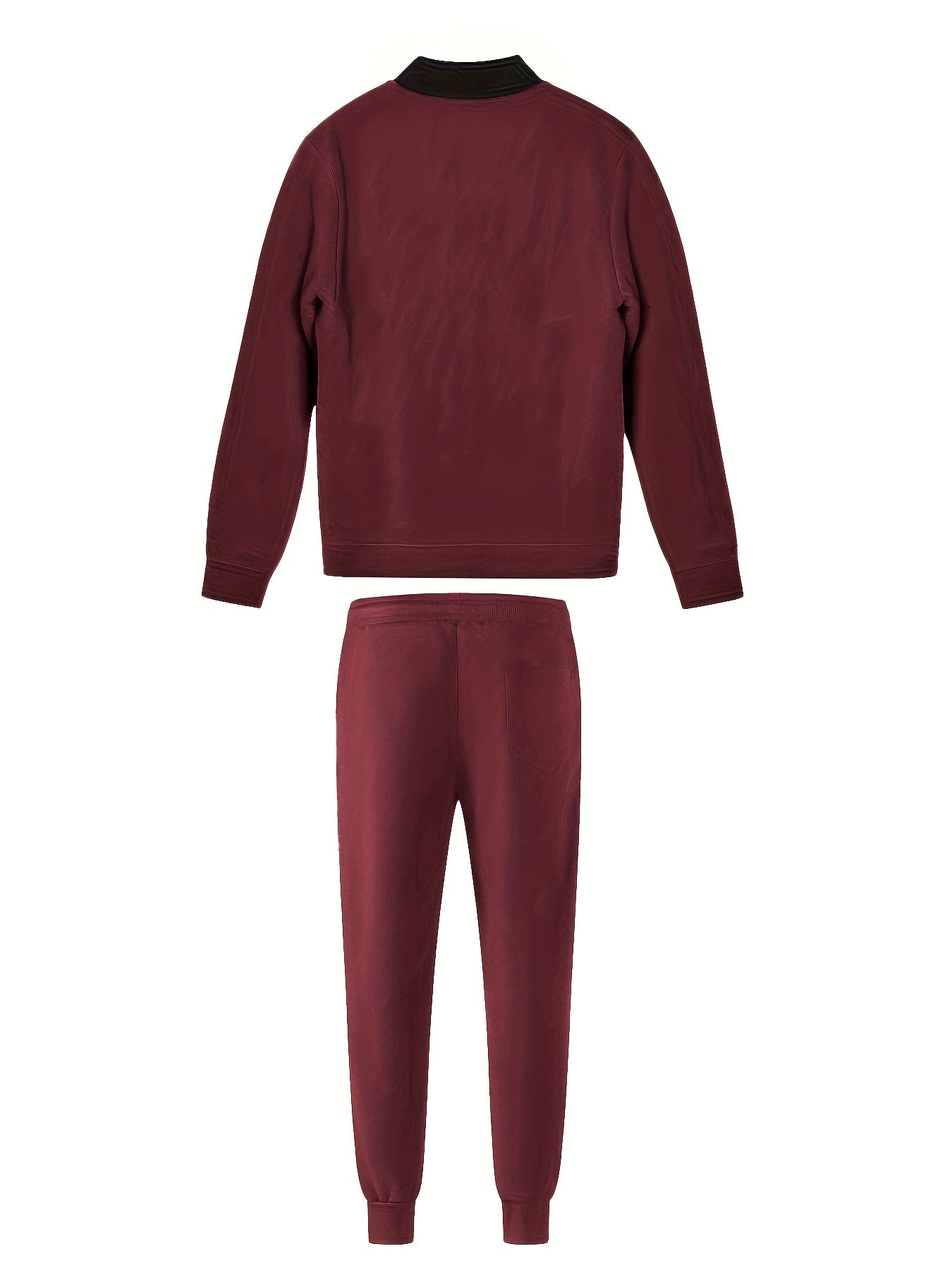 Men's Casual Polyester Sports Suit, Solid Color, Non-Stretch Fabric, Regular Fit, Baseball Collar Jacket and Sweatpants, Suitable for Spring/Autumn - Braided Eyelash Set