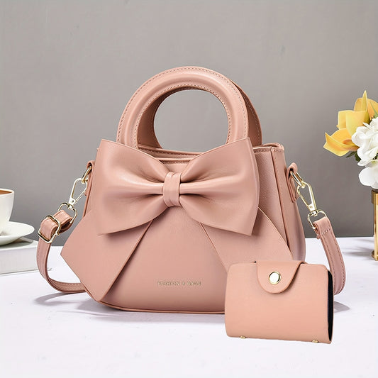 FIDM Women'S Chic Beige Crossbody Bag with Bow Detail - Versatile Synthetic Faux Leather Shoulder Purse with Zipper Closure, Elegant Design for Casual or Formal Occasions, Casual Shoulder Bag | Elegant Women'S Accessory | Syn