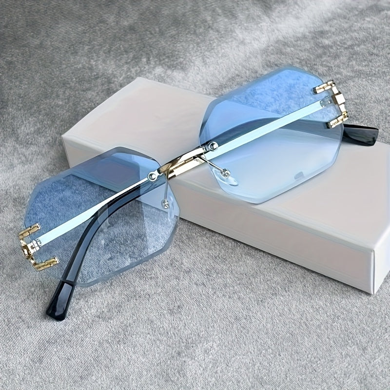 1 Pair Y2K-Inspired Rimless Fashion Glasses - Blue & Golden Frameless Eyewear with Polycarbonate Lenses, Lightweight Durable Design for Men & Women, Casual Streetwear, Parties, Holidays & Everyday Fashion Accessories, Party E