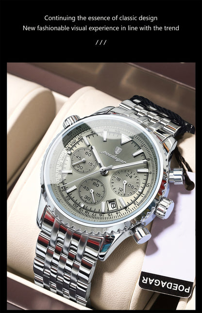 POEDAGAR New waterproof luminous calendar stainless steel ultra-thin Men's watch fashion students Korean business luxury youth chronograph quartz wristwatch., Perfect for Thanksgiving