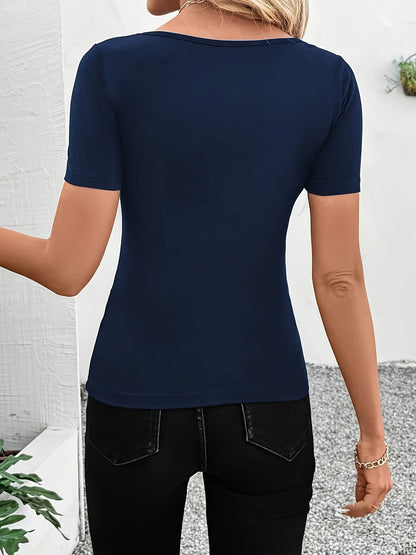 Women's Sexy Deep V-Neck T-Shirt - Elegant party & Formal Tops, Non-Stretchy Blouse, Machine Washable Women's Shirt for Evening Events & Everyday Outfits, Ladies T Shirts, Summer Fashion, Fitted Blouse, Breathable Material, S