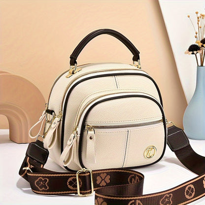 FIDM Wo 'S Synthetic Faux Leather Handbag - Chic Beige Multi-Compart T Handbag with Adjustable Strap, Zip Closure, And Polyester Lining for Everyday Use, Everyday Handbag|Sophisticated Design|Synthetic Faux Leather Purs