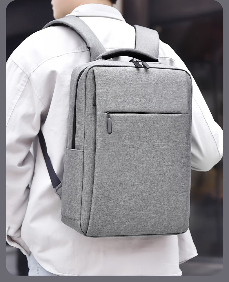 1pc Lightweight Business Laptop Backpack, 33.02/35.56/38.1 cm Computer Bag with USB Charging Port, Adjustable Straps, Zipper Closure, Polyester Lining, Wet Wipe Clean, Black Fabric Travel & Student Bookbag for Men and Women,