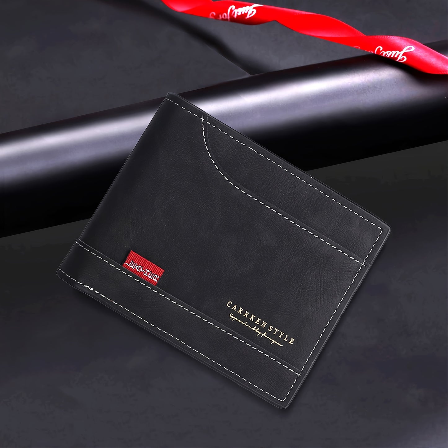 Men's Vintage-Style Black Faux Leather Wallet with Zipper - Multiple Card Slots, Multi-Functional ID Holder