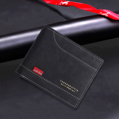 Men's Vintage-Style Black Faux Leather Wallet with Zipper - Multiple Card Slots, Multi-Functional ID Holder