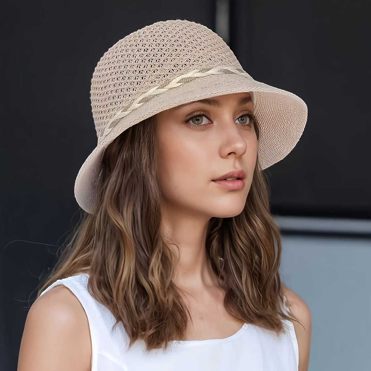 1pc Elegant Women's Floral-Decorated Straw Hat - Breathable Hollow Fisherman Sun Hat with Wide Brim, Jacquard Beige & Brown Summer Beach Hat for Outdoor Travel, Casual Outings & Daily Wear, Fishing Hat, Decorative Bow Accent,
