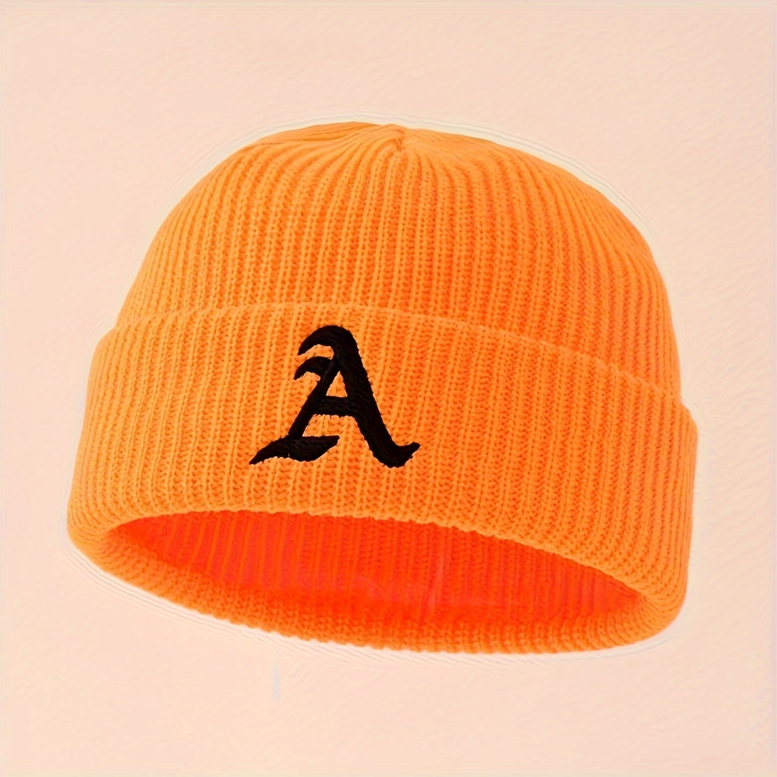 1pc Unisex Classic Brimless Hat With Adjustable Rolled Cuff, Simple Letter Pattern Knitted Hat, Suitable For Winter Daily Wear