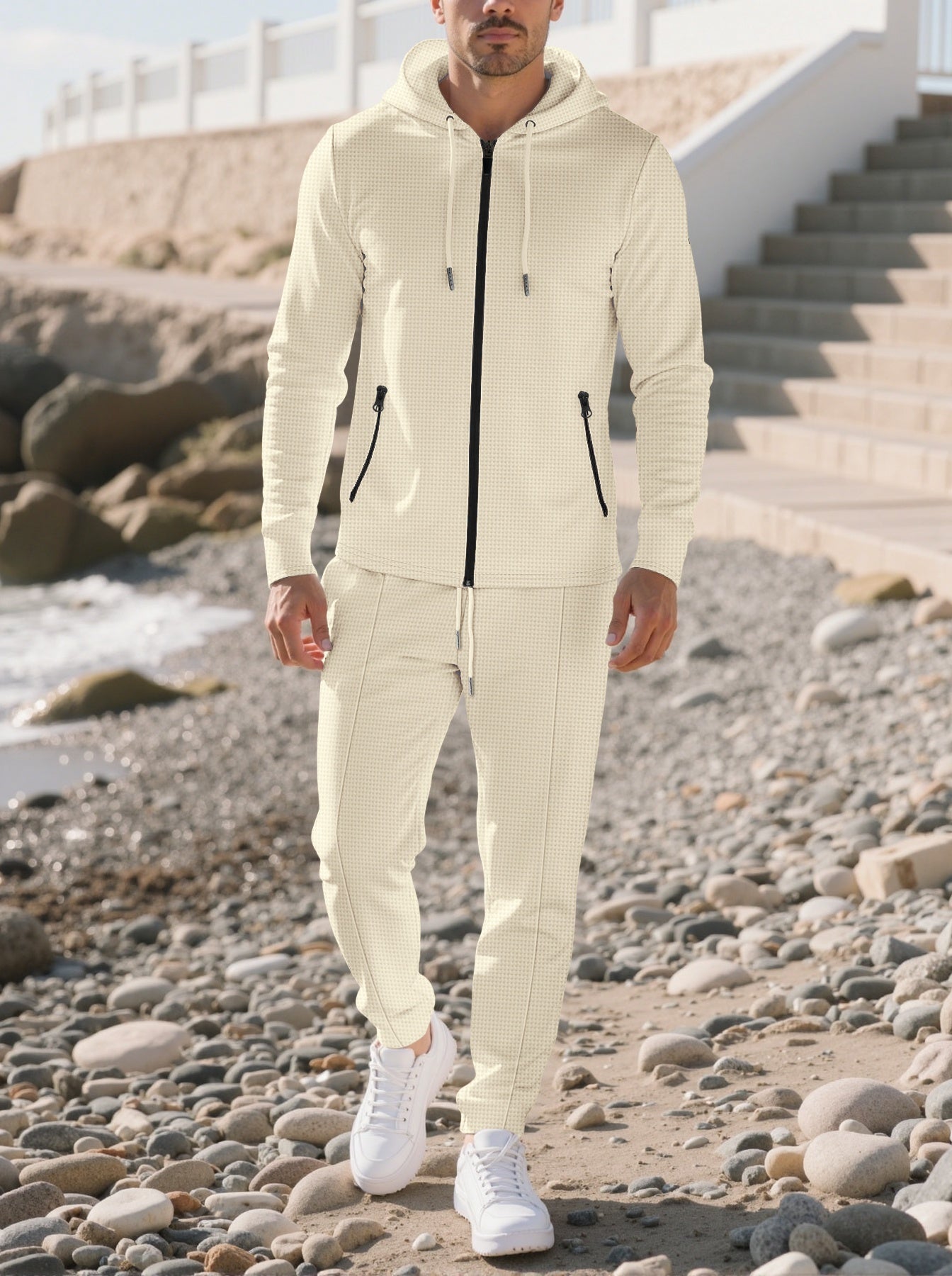 New Style Autumn Men's 2pcs Set, Casual Hooded Long Sleeve Zip-Up Sweatshirt and Drawstring Jogger Pants with Pockets, All-Season Outfit for Men