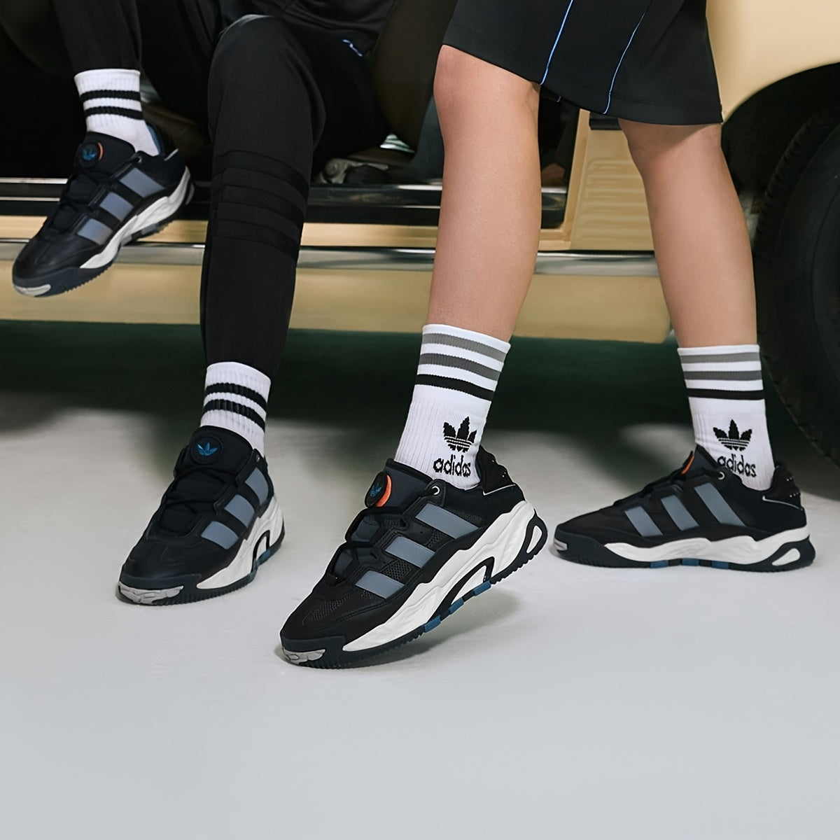 Adidas Niteball Low-Top Sneakers for Men & Women - Striped Casual Shoes with Genuine Leather Upper, Breathable Fabric Lining & Rubber Sole, Black/Blue/Orange Accents (FZ5742), Athletic Footwear, Modern Triptych Design, Durabl