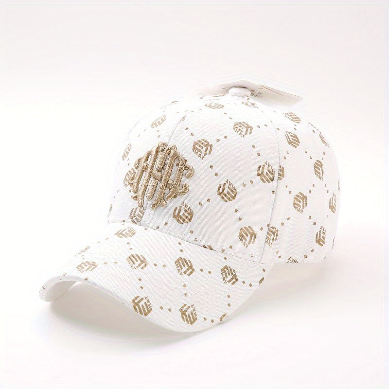 Men's Athletic Baseball Cap - Breathable Polyester, Adjustable Fit, "ATH" Logo, Beige & White with Golden Pumpkin Pattern, Dark Brown & Golden, Perfect for Outdoor Sports and Golf, Casual Wear Hat | Sporty Baseball Cap | Adju