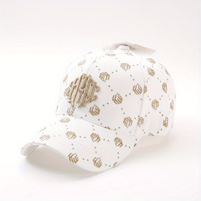 Men's Athletic Baseball Cap - Breathable Polyester, Adjustable Fit, "ATH" Logo, Beige & White with Golden Pumpkin Pattern, Dark Brown & Golden, Perfect for Outdoor Sports and Golf, Casual Wear Hat | Sporty Baseball Cap | Adju