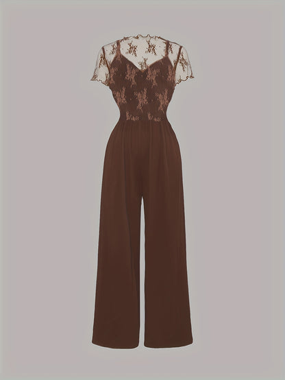 Elegant Mesh Long Sleeve Crop Top & Bodycon Wide-Leg Jumpsuit Set - Chic V-Neck, Ruched Detail, Black Mesh Blouse with Spaghetti Straps, Wide Leg Pants for Spring/Summer, Women'S Fashion, Clothing | Relaxed Fit | Chic Desig