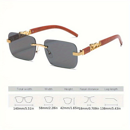 Cheetah Leopard fashion glasses For Women Men Rectangle Rimless Wood Grain Temple Sun Shades For Beach Party Travel