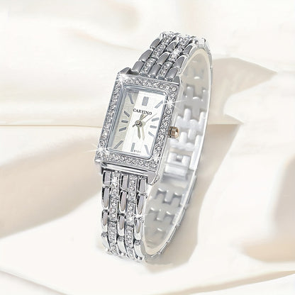 Elegant Cartier-Inspired Zinc Alloy Bracelet Watch with Sparkling Rhinestones - Rectangular Face, Quartz Movement, Non, Perfect for Daily Wear, Parties, Birthdays, and Festive Gifts, Festive Accessory | Elegant Bracelet | Qua