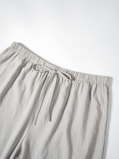 Women's Casual Solid Color Shorts with Faux Drawstring, Polyester, Machine Washable - All Seasons, Beach Pants, Leisure Style, ALL/Global/All