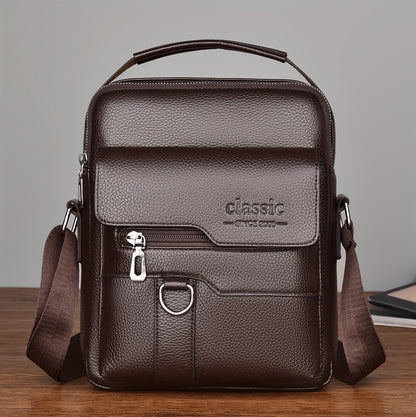 WEIXIER Men'S Set Shoulder Bag, Unisex Waist Postman Bag, Crossbody Chest Bag, Handbag, PU Fabric Multi-pocket, with Card Holder Wallet, Adjustable Detachable Shoulder Strap, Casual Commuting Bag Retro Business Texture Men'S