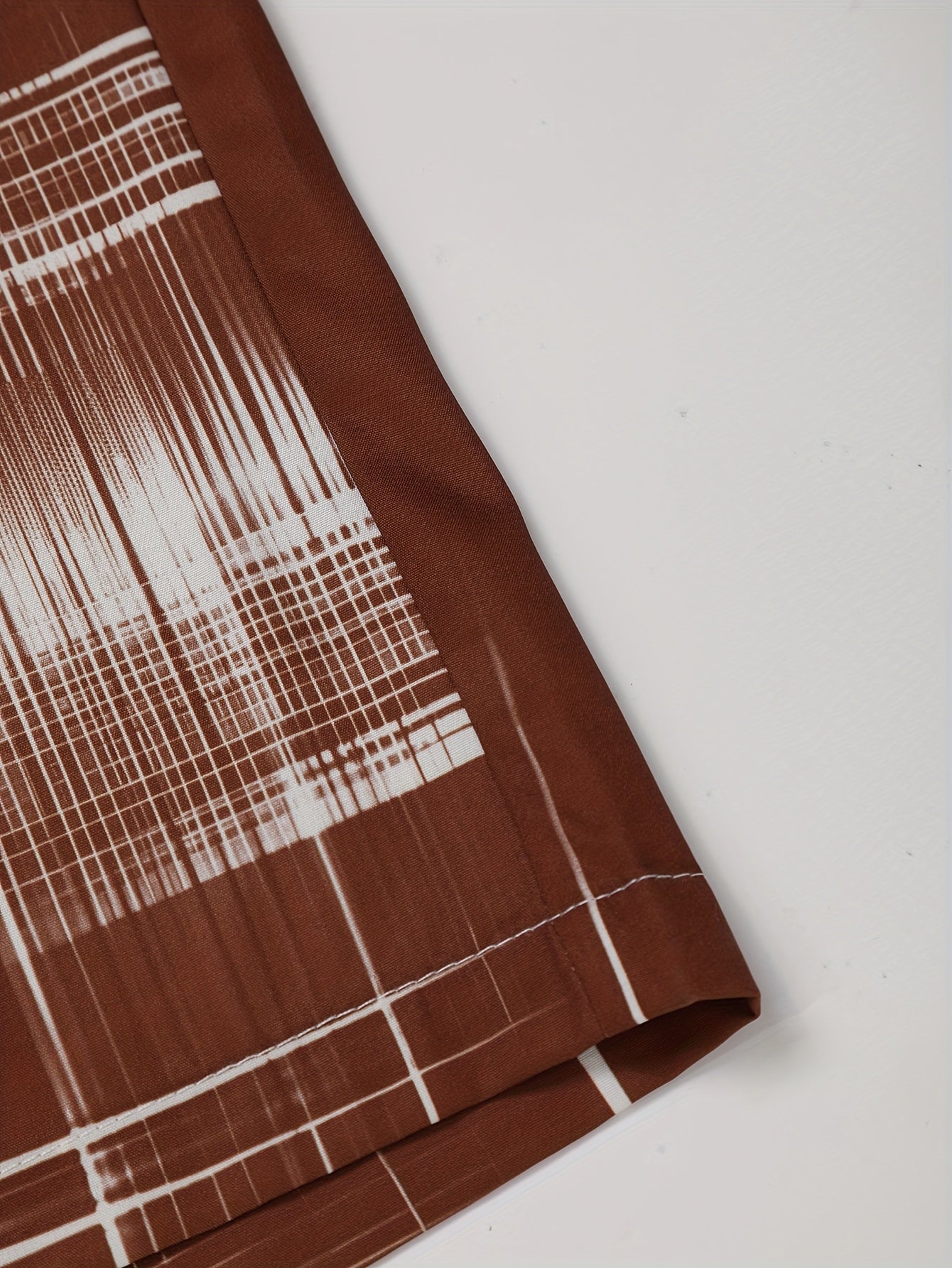 Men'S Stylish Gradient Shirt Set - Brown & White Geometric Pattern, Short Sleeve with Pocket, Loose Fit Shorts, Perfect for Beach, Camping, Fishing & Outdoor Activities, Casual Attire|Geometric Pattern Shirt|Woven Fabri