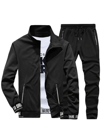 Spring and Autumn Men's Stand Collar Sports Casual Pants Suit