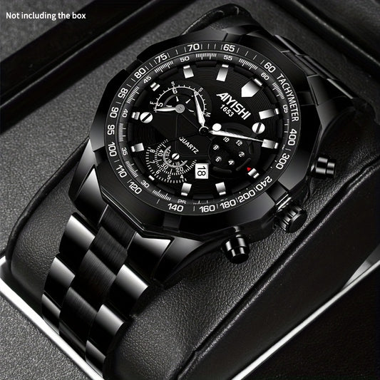 AIYISHI Men's Luxury Business Quartz Watch | | Luminous Hands & Markers | Date Display | Zinc Alloy Case and Band | Analog Dial with Subdials | Ideal for Professional Gifting