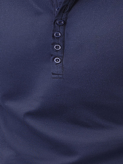 Men's Script Letter Print Short Sleeve Henley Shirt, Business Fashion Top For Male's Casual And Daily Wear