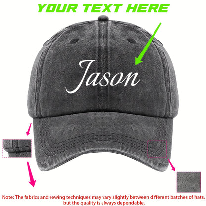 Customizable Vintage Washed Baseball Cap with Personalized Text, Adjustable Fit, Lightweight Polyester - Ideal for Events, Class Gatherings & Parties, Baseball Cap