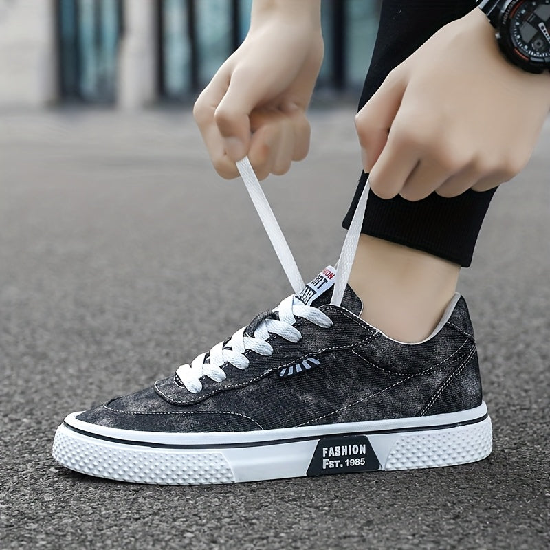 Men's All-Season Sneakers - Lace-Up Low-Top Shoes with Non-Slip PVC Sole, Breathable Fabric Upper - Cushioned Insole for Gym, Running, Everyday - Classic Round Toe - All-Season Casual Shoes for Men, Gym Footwear, Modern Canva
