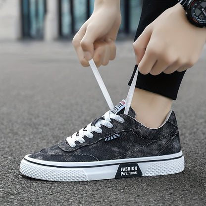 Men's All-Season Sneakers - Lace-Up Low-Top Shoes with Non-Slip PVC Sole, Breathable Fabric Upper - Cushioned Insole for Gym, Running, Everyday - Classic Round Toe - All-Season Casual Shoes for Men, Gym Footwear, Modern Canva