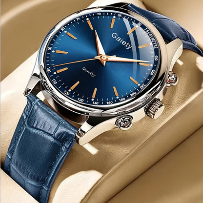 1pc GAIETY Men'S Luxury Quartz Watch with Matching Faux Leather Belt, Round Alloy Case, Non-Rechargeable Battery - Fashion Business Sport Watch Combo