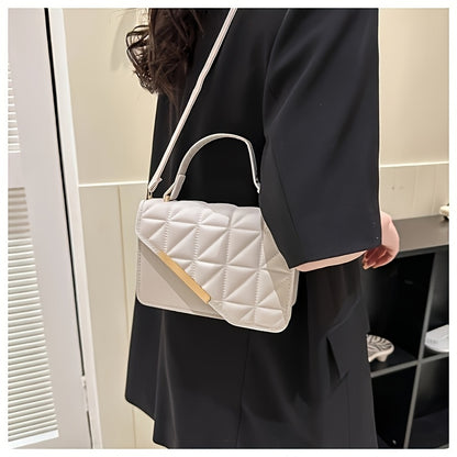 Diamond Quilted Pattern, Adjustable Shoulder Strap Fashion Small PU Crossbody Bag - White, Black, Khaki, Sky Blue, Messenger Bag, Lightweight, Removable Strap, Zipper Closure, Polyester Lining, No Printing, No Edge Paint