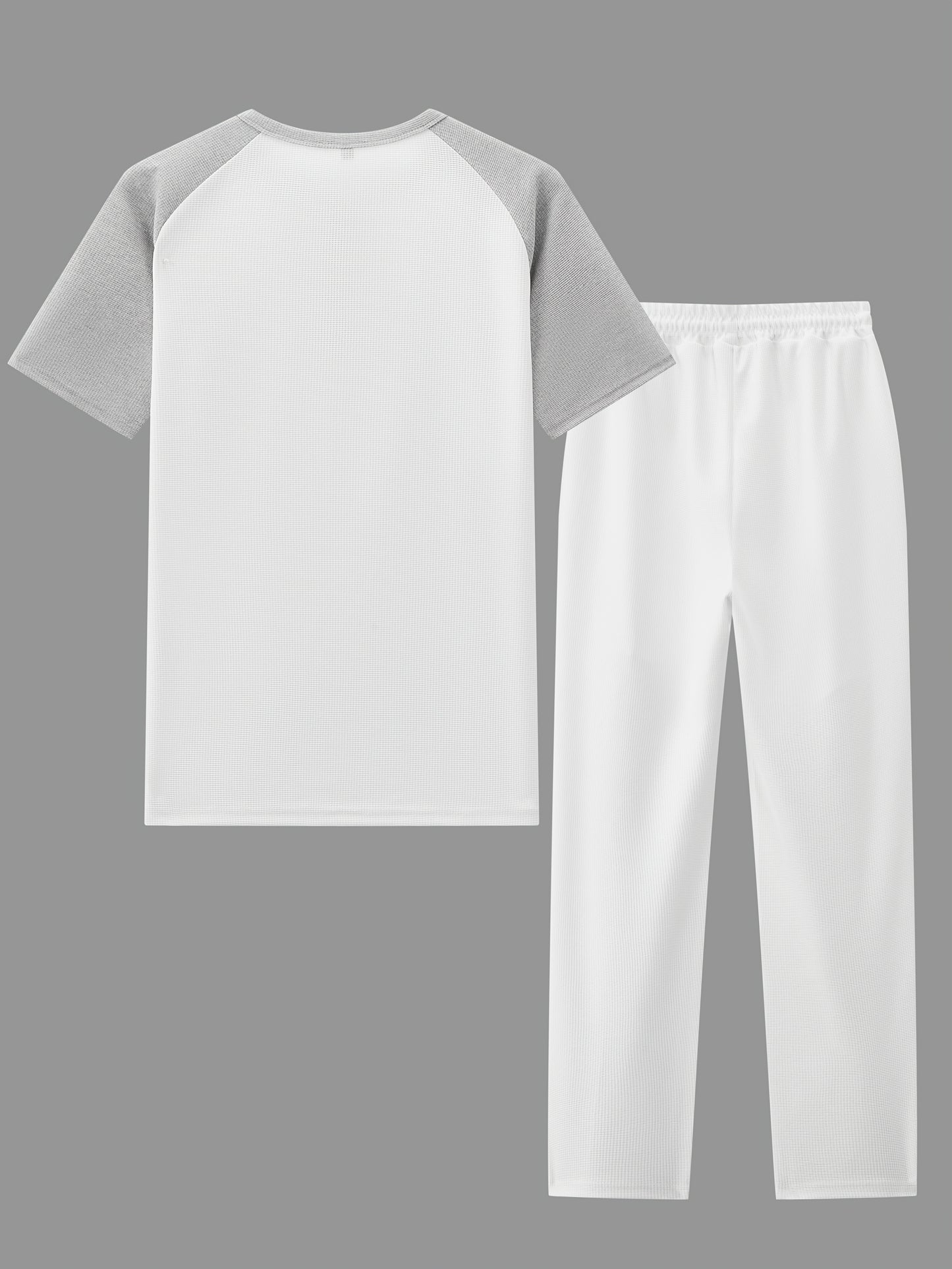 Men's Casual Mixed Color Spliced Set: Shirt and Drawstring Pants, Clean and Comfortable
