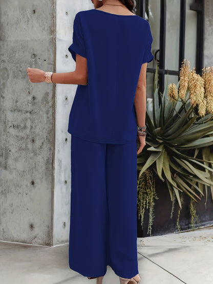 [Elegant Set + Short Sleeve Top and Pants]