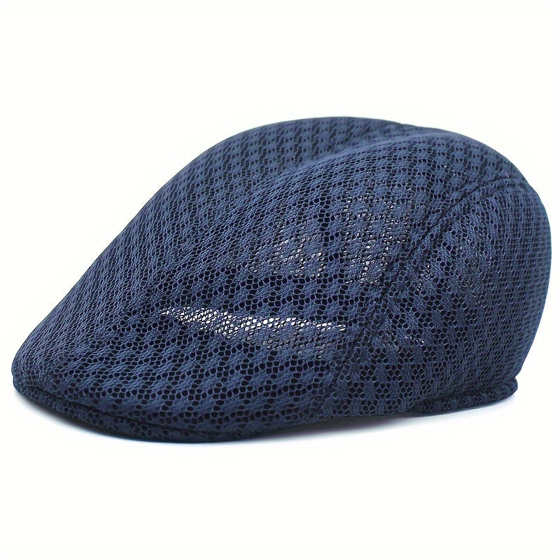 Lightweight Breathable Mesh Beret Hat - Adjustable, Solid Black, Funky Style Polyester Painter Cap for Outdoor Activities