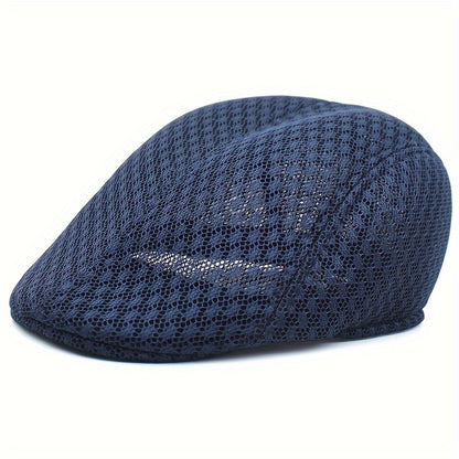 Lightweight Breathable Mesh Beret Hat - Adjustable, Solid Black, Funky Style Polyester Painter Cap for Outdoor Activities