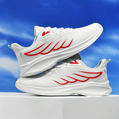 2025 New Arrival Men'S White & Red Sneakers - Breathable Mesh, Soft Bottom, Casual Sports Shoes for Running & Daily Wear, Casual Athletic Shoes | Modern Casual Shoes | Breathable Upper, Running Shoes