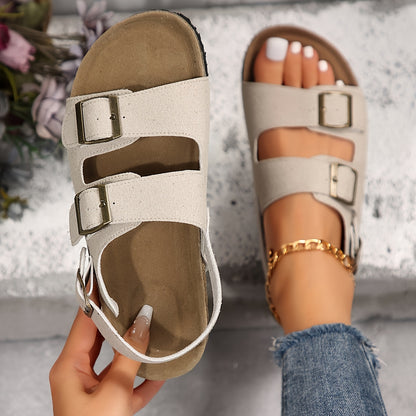 Women'S Black Flat Sandals with Buckle Closure - Comfortable, Soft Rubber Sole, Adjustable Strap Sandals for Casual Wear, Casual Footwear | Elegant Sandals | Buckle Closure Sandals
