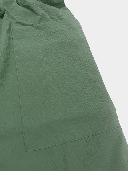 Women's Beige Cargo Shorts - Casual & Stylish, Solid Color with Drawstring Waist and Pockets, Polyester Blend, Machine Washable, All-Season Comfort