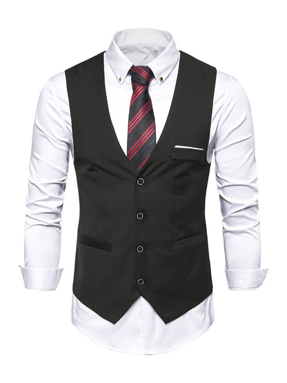 Men'S 3pcs Suit Set, Solid Color Polyester 78.90% Viscose 21.10% Non-Stretch Fabric, Regular Fit Long Sleeve Lapel Collar, Button Detail, Woven Wedding Party Business Casual Suit with Vest, Shirt, and Pants