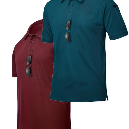 2pcs Men's Casual Shirts - Breathable, Stretch Fabric with Button Detail, Summer Wear, Men's Shirts