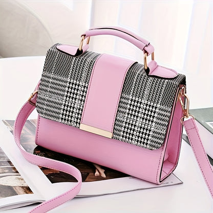 Mini Checkered Crossbody Bag, Fashion Top Handle Square Purse, Casual Shoulder Bag For Women