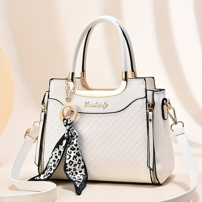 Elegant Quilted Women'S Tote Bag with Adjustable Shoulder Strap, Large Capacity, Solid Color, Fade-Resistant, Zip Closure, Polyester Lined, Tassel Detail, Perfect Gift for Mom or Family, Mom Bag