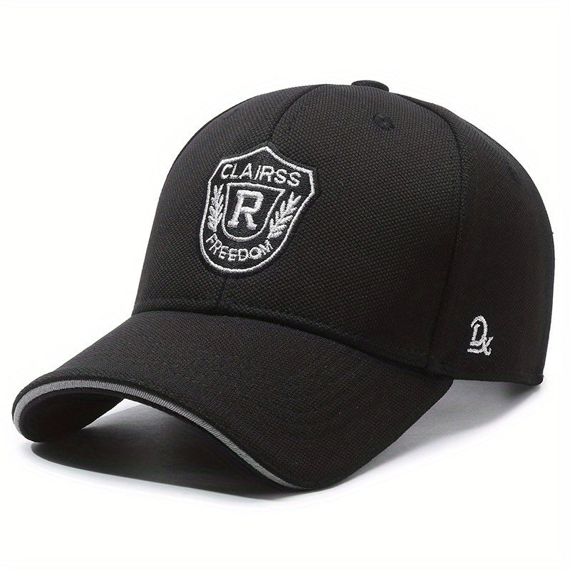 1pc CLAIRS RFreedom Embroidered Baseball Cap - Black Sporty Outdoor Sun Hat with Golden Shield & Wings Design, Polyester, Adjustable Fit for Men, Outdoor Sports Cap | Sporty Baseball Cap | Durable Headgear